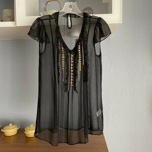 Nanette Lepore Sheer Ruffle Silk Blouse